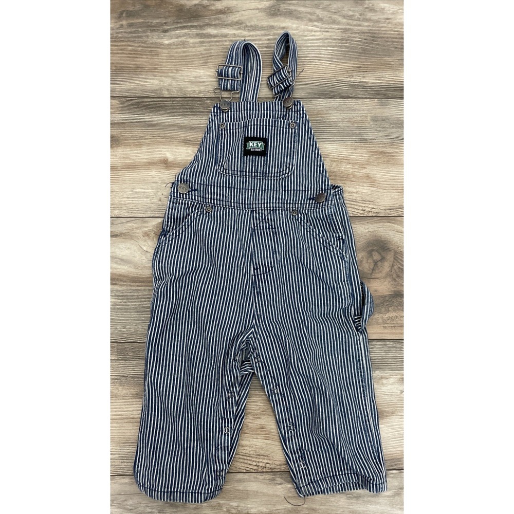 Key Striped Conductor Overalls Toddler 18M Blue White Hickory Stripe Workwear